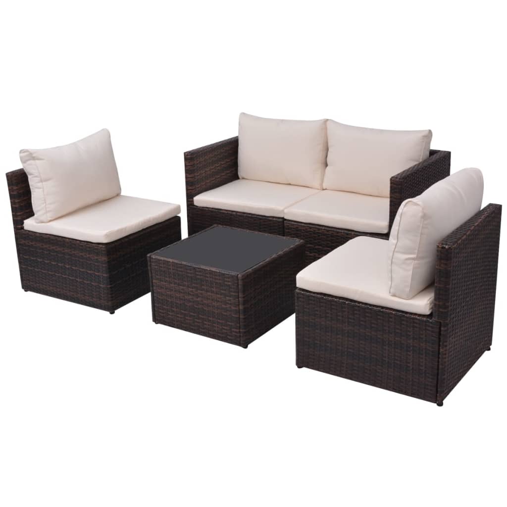 5-delige Loungeset met kussens poly rattan bruin is nu te koop bij PeponiXL, paradijselijk wonen!