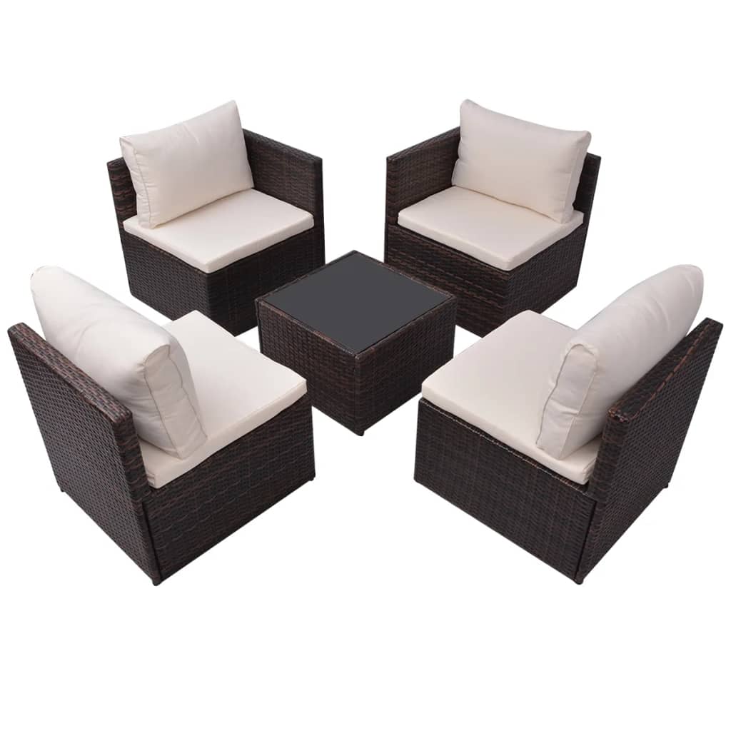 5-delige Loungeset met kussens poly rattan bruin is nu te koop bij PeponiXL, paradijselijk wonen!