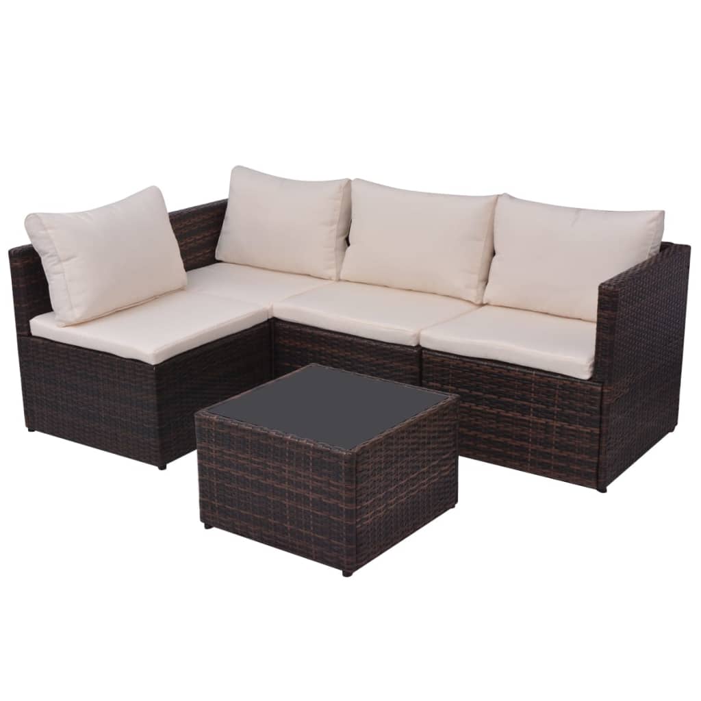 5-delige Loungeset met kussens poly rattan bruin is nu te koop bij PeponiXL, paradijselijk wonen!