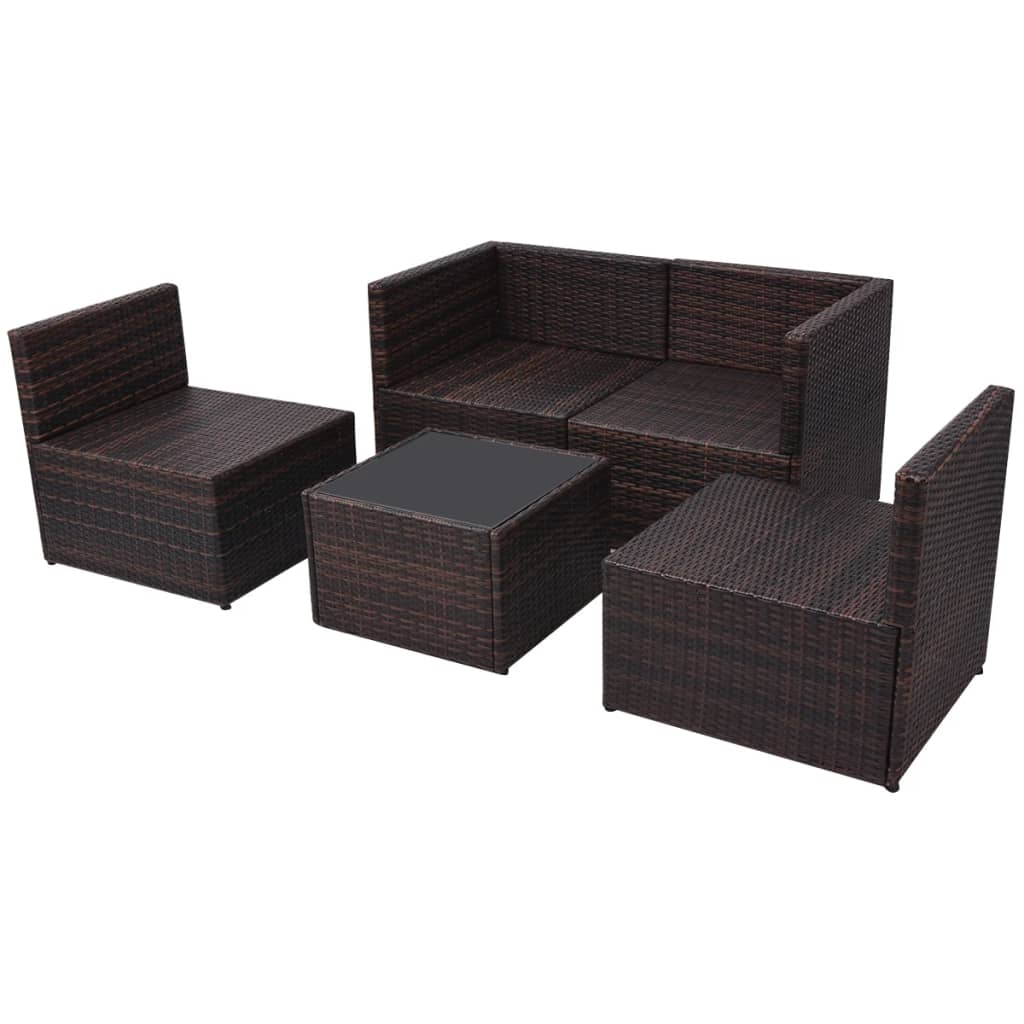 5-delige Loungeset met kussens poly rattan bruin is nu te koop bij PeponiXL, paradijselijk wonen!