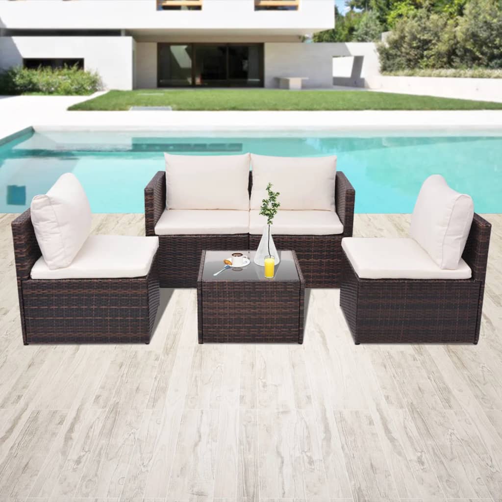 5-delige Loungeset met kussens poly rattan bruin is nu te koop bij PeponiXL, paradijselijk wonen!