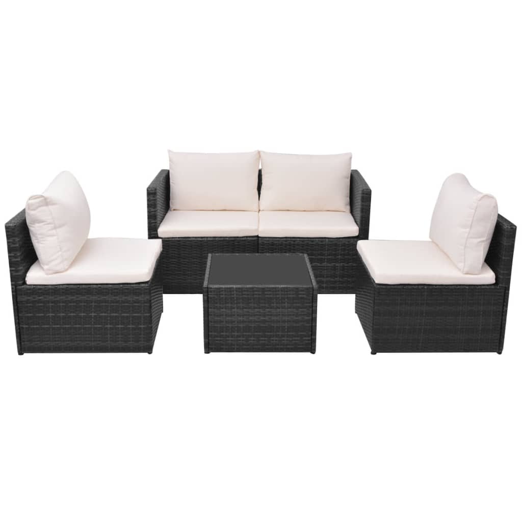 5-delige Loungeset met kussens poly rattan zwart is nu te koop bij PeponiXL, paradijselijk wonen!