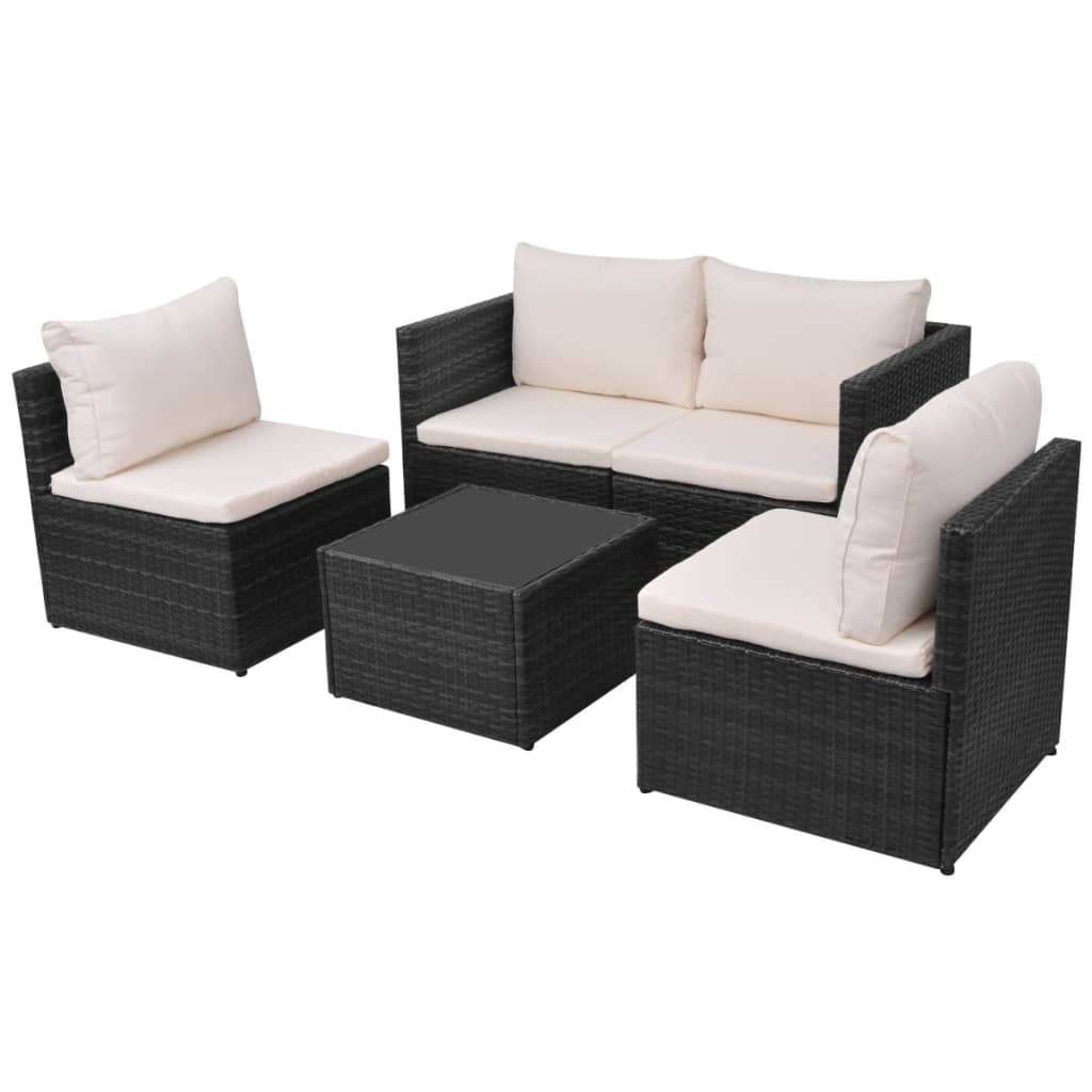 5-delige Loungeset met kussens poly rattan zwart is nu te koop bij PeponiXL, paradijselijk wonen!