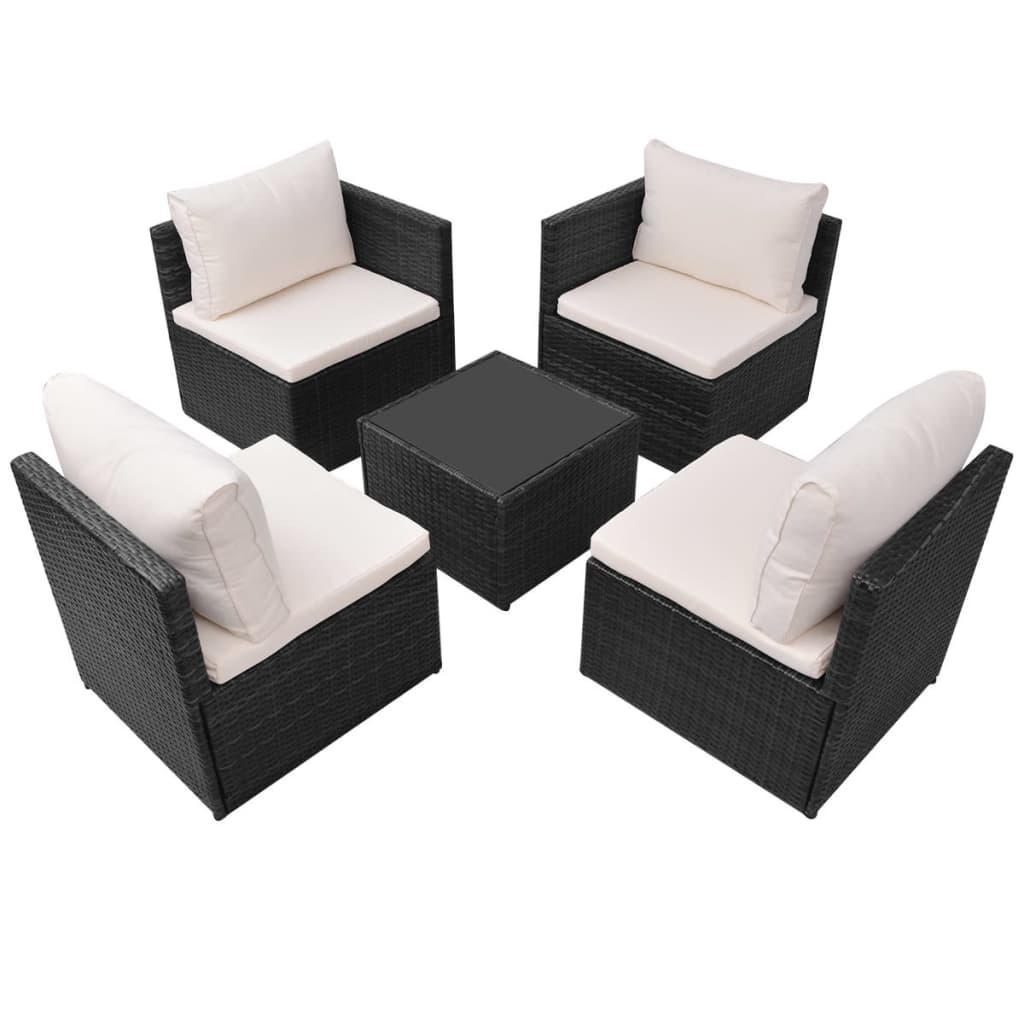 5-delige Loungeset met kussens poly rattan zwart is nu te koop bij PeponiXL, paradijselijk wonen!