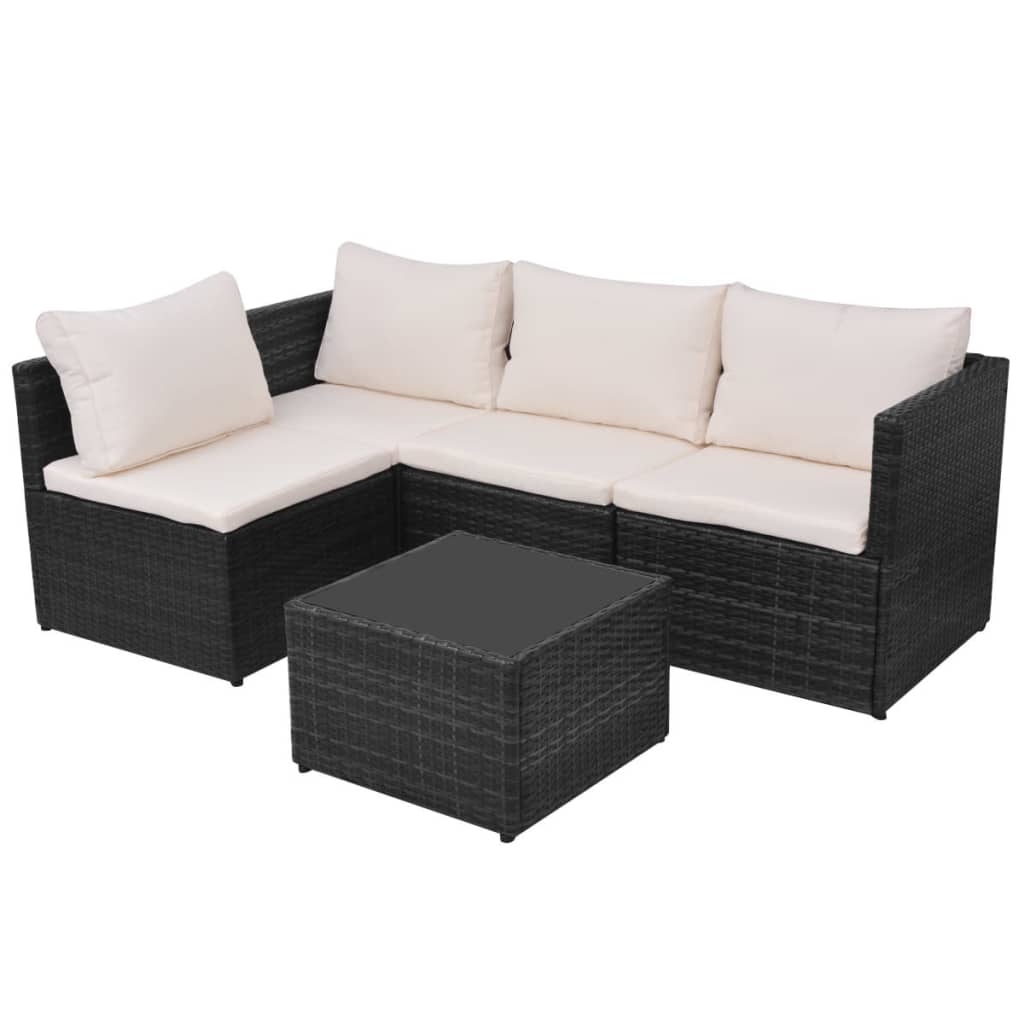 5-delige Loungeset met kussens poly rattan zwart is nu te koop bij PeponiXL, paradijselijk wonen!
