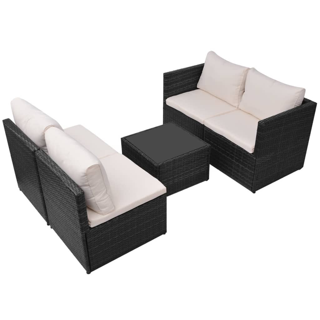 5-delige Loungeset met kussens poly rattan zwart is nu te koop bij PeponiXL, paradijselijk wonen!