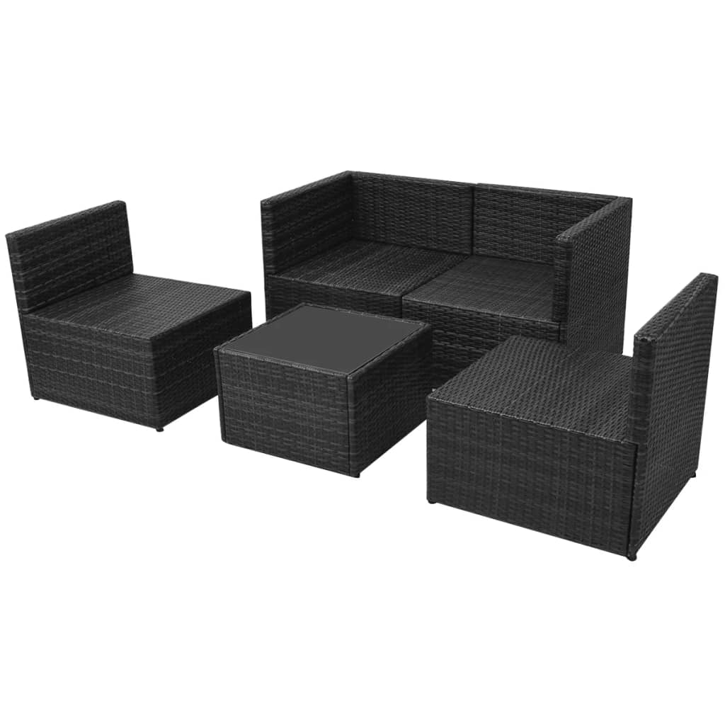5-delige Loungeset met kussens poly rattan zwart is nu te koop bij PeponiXL, paradijselijk wonen!