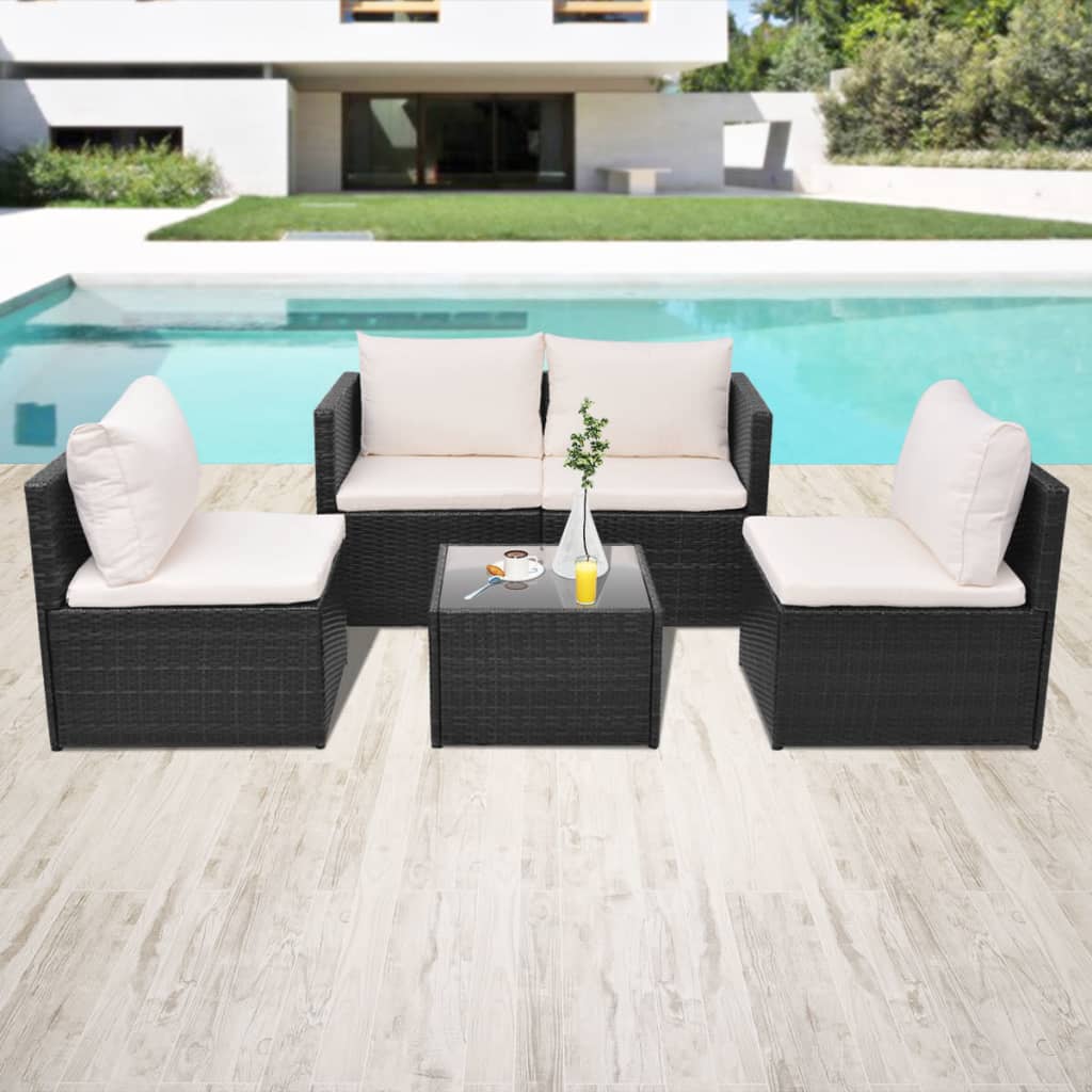 5-delige Loungeset met kussens poly rattan zwart is nu te koop bij PeponiXL, paradijselijk wonen!