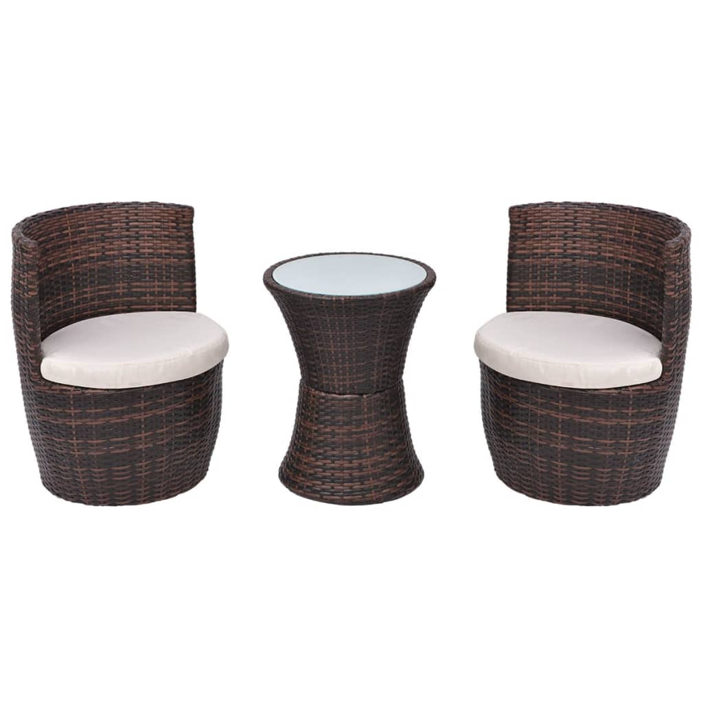 3-delige Bistroset met kussens poly rattan bruin is nu te koop bij PeponiXL, paradijselijk wonen!