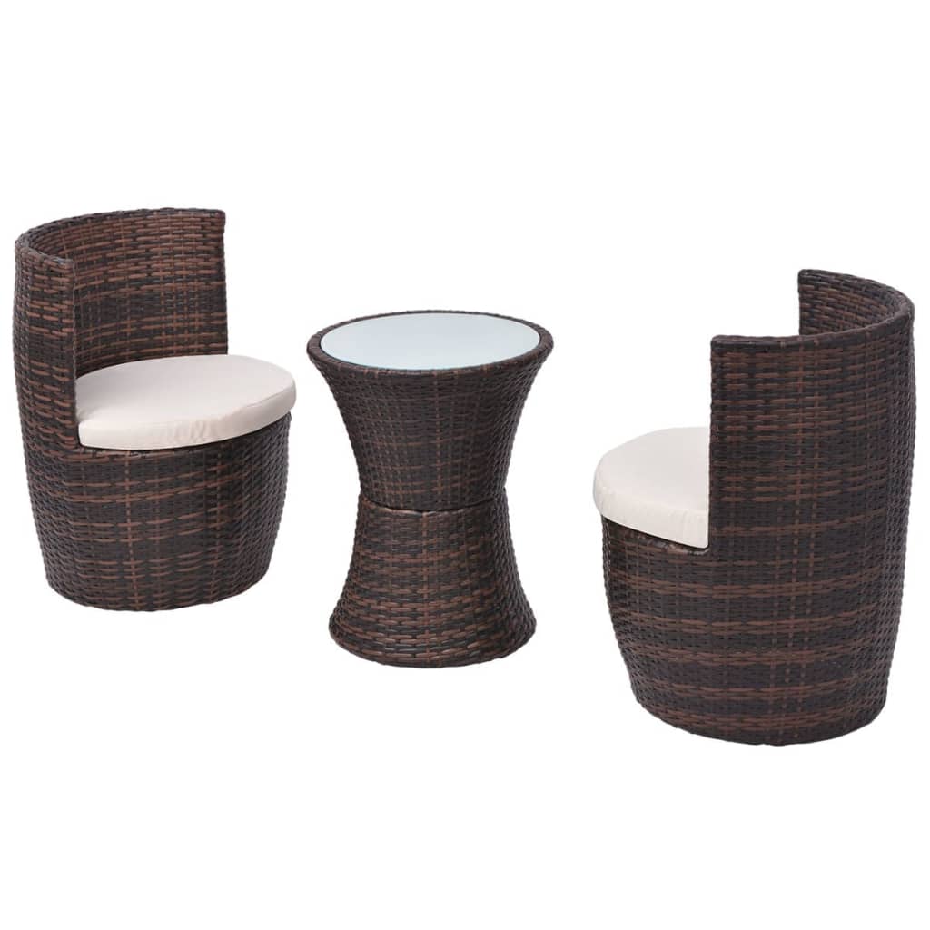 3-delige Bistroset met kussens poly rattan bruin is nu te koop bij PeponiXL, paradijselijk wonen!