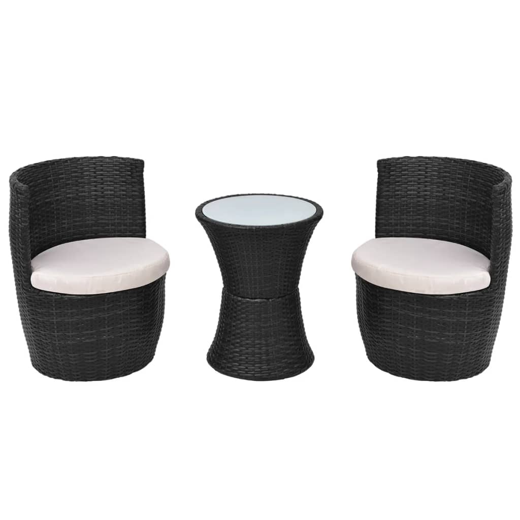 3-delige Bistroset met kussens poly rattan zwart is nu te koop bij PeponiXL, paradijselijk wonen!