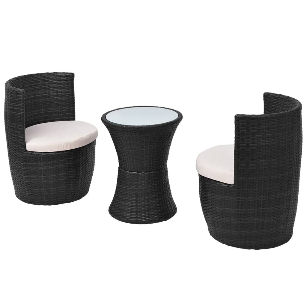 3-delige Bistroset met kussens poly rattan zwart is nu te koop bij PeponiXL, paradijselijk wonen!