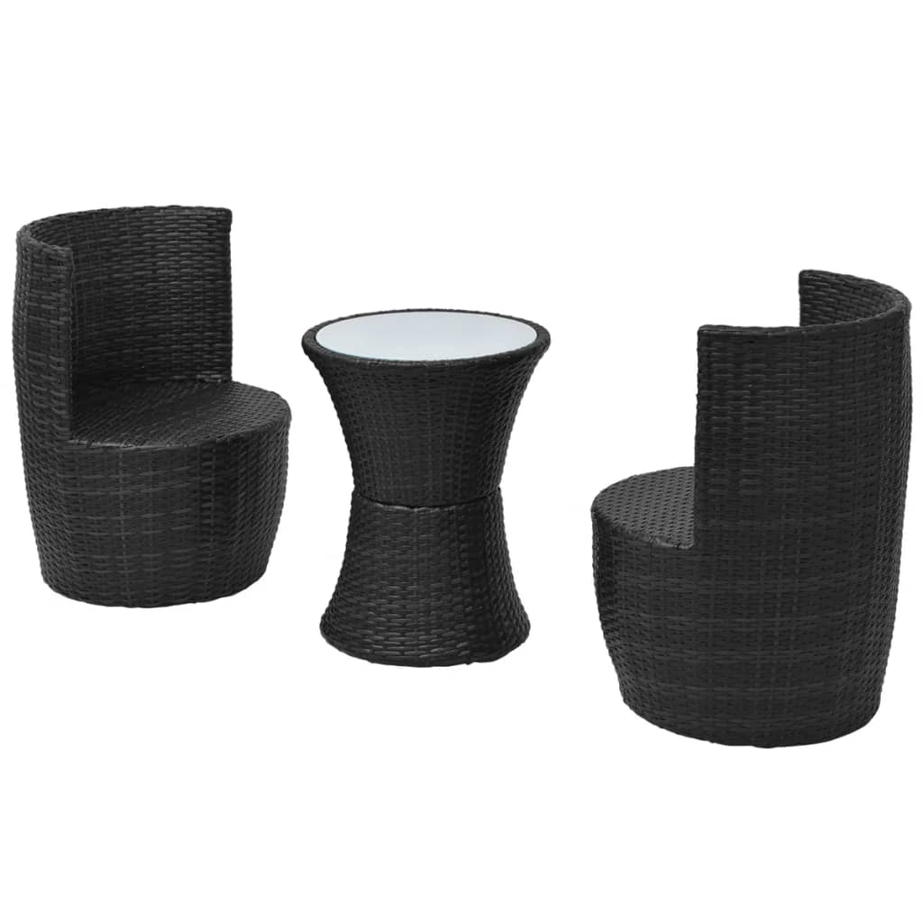 3-delige Bistroset met kussens poly rattan zwart is nu te koop bij PeponiXL, paradijselijk wonen!