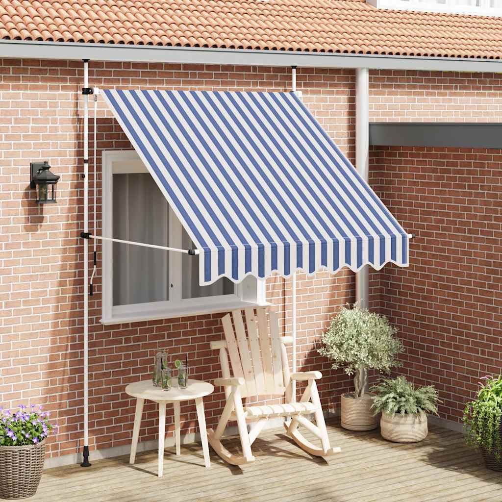 Luifel handmatig uittrekbaar 200 cm blauw en witte strepen is nu te koop bij PeponiXL, paradijselijk wonen!
