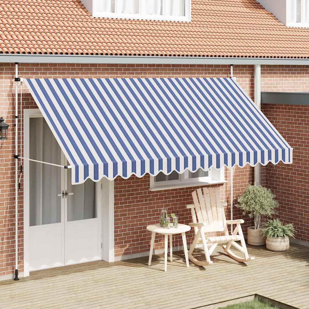 Luifel handmatig uittrekbaar 400 cm blauw en witte strepen is nu te koop bij PeponiXL, paradijselijk wonen!
