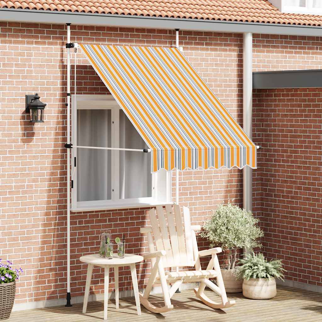 Luifel handmatig uittrekbaar 150 cm geel en blauwe strepen is nu te koop bij PeponiXL, paradijselijk wonen!