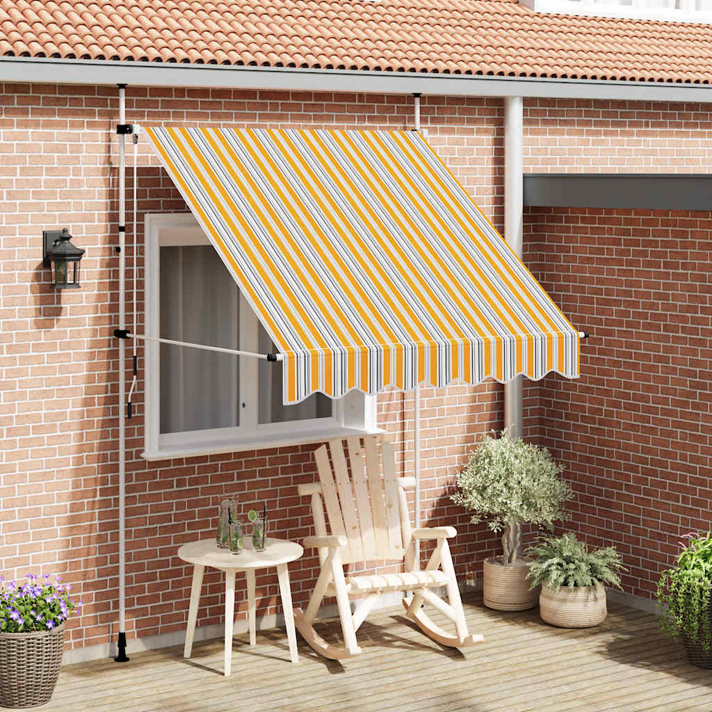 Luifel handmatig uittrekbaar 200 cm geel en blauwe strepen is nu te koop bij PeponiXL, paradijselijk wonen!