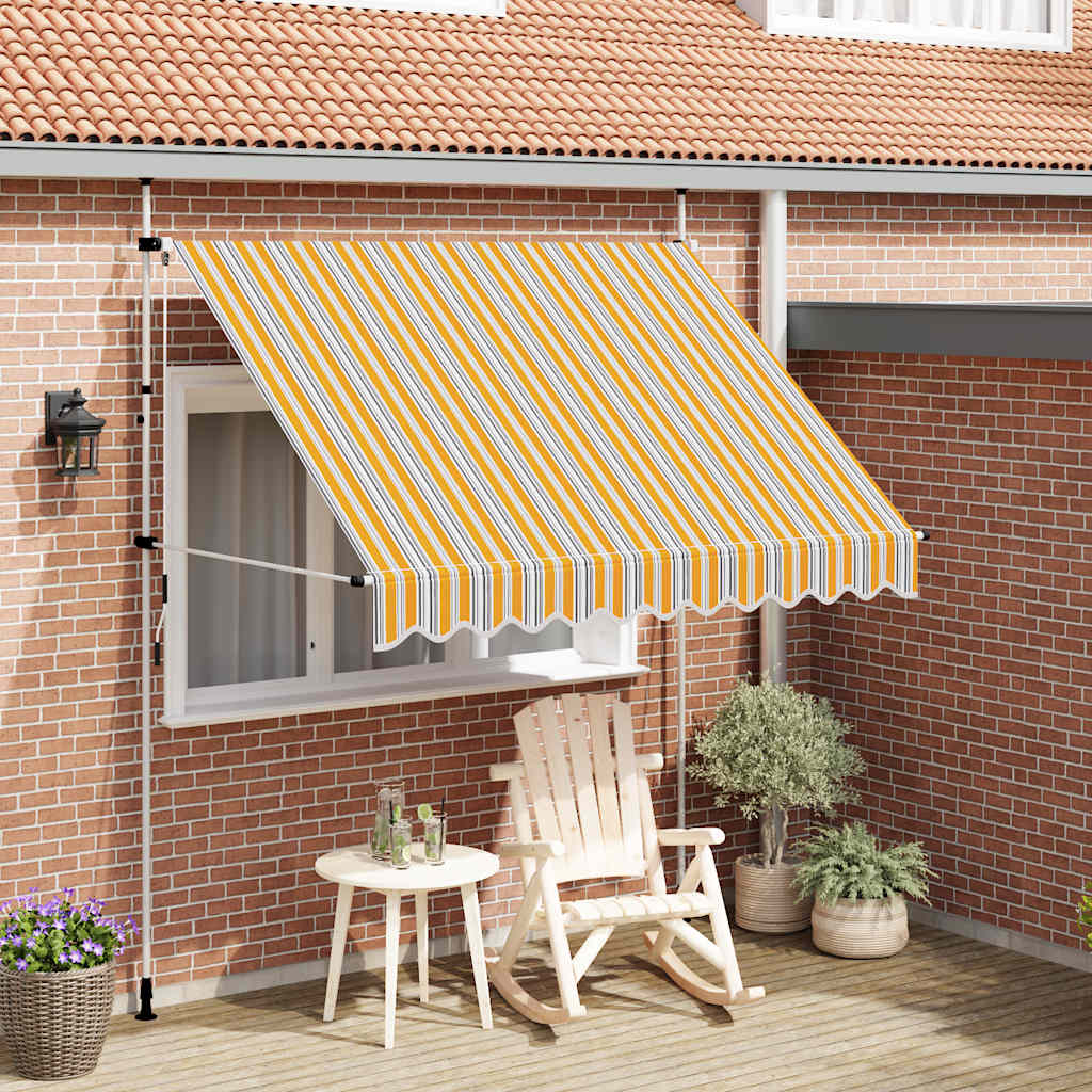 Luifel handmatig uittrekbaar 250 cm geel en blauwe strepen is nu te koop bij PeponiXL, paradijselijk wonen!