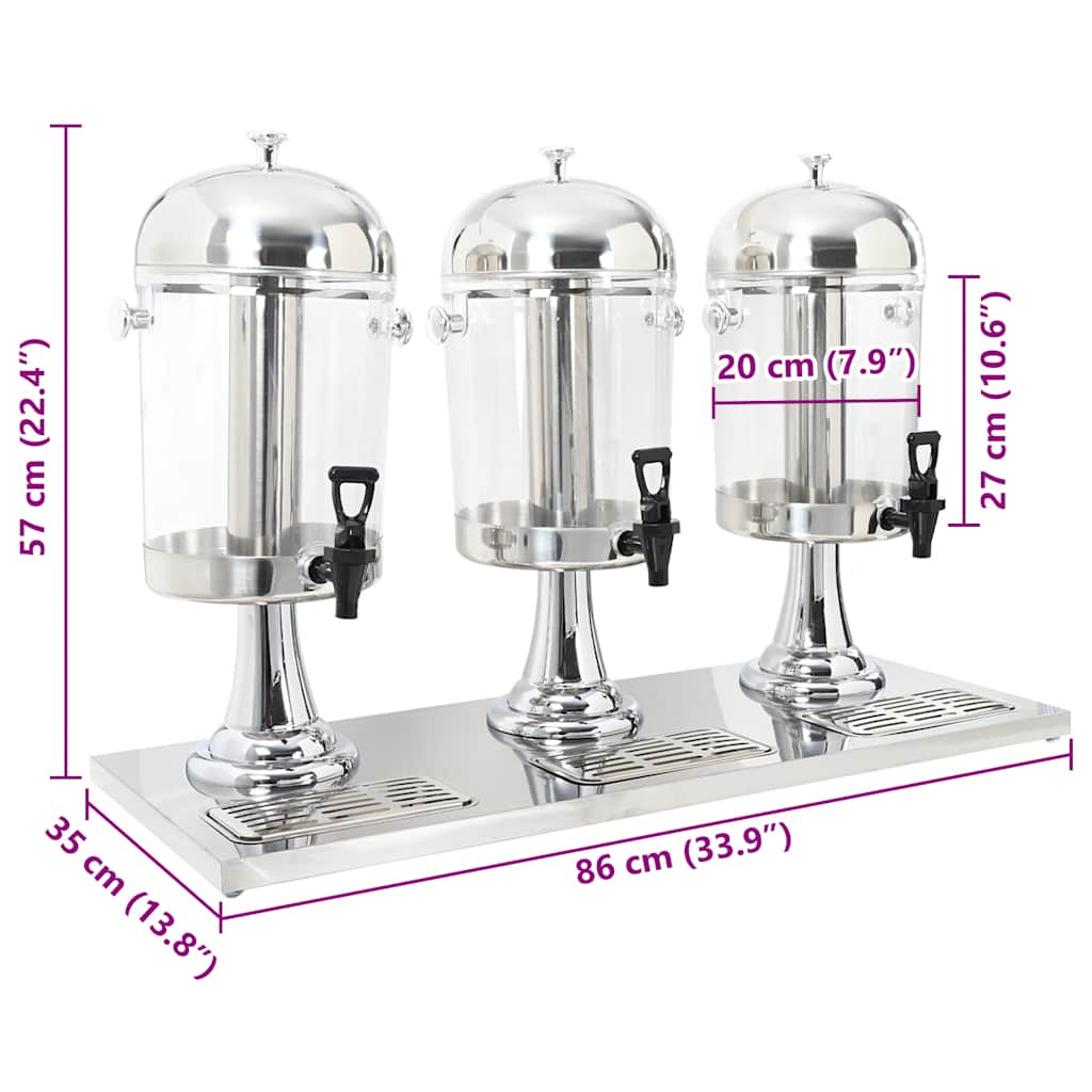 Drievoudige sapdispenser roestvrij staal 3x8 L is nu te koop bij PeponiXL, paradijselijk wonen!