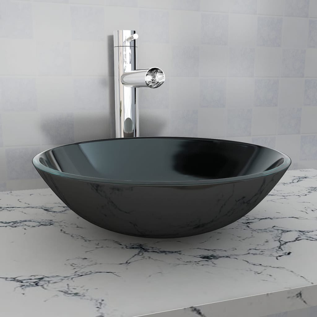 Wasbak gehard glas 42 cm zwart is nu te koop bij PeponiXL, paradijselijk wonen!