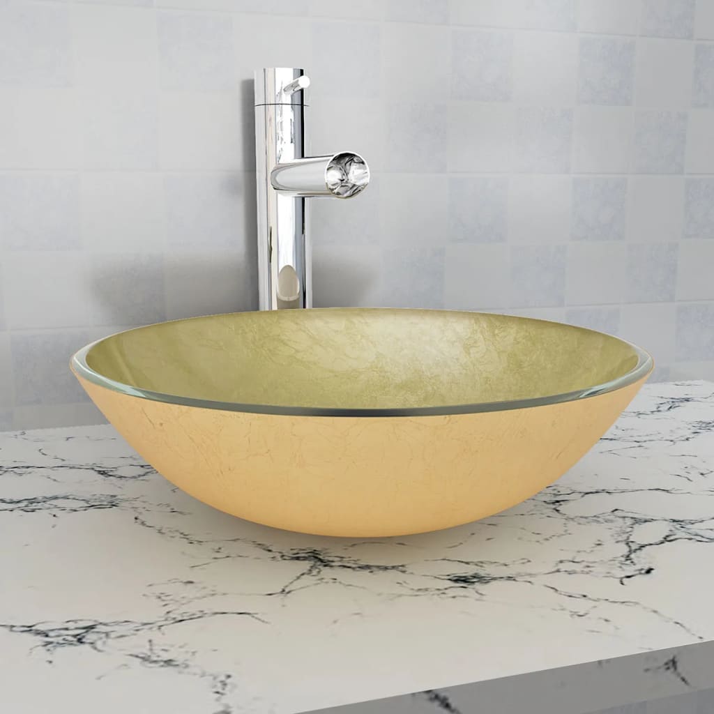 Wasbak gehard glas 42 cm goud is nu te koop bij PeponiXL, paradijselijk wonen!