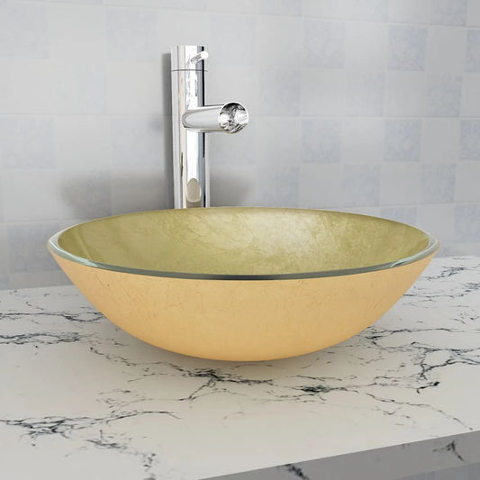 Wasbak gehard glas 42 cm goud is nu te koop bij PeponiXL, paradijselijk wonen!