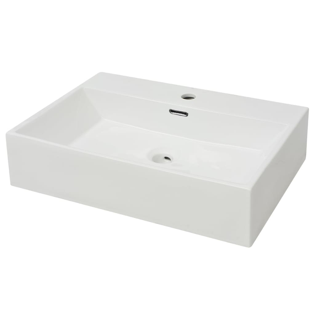 Wastafel met kraangat wit 60,5x42,5x14,5 cm keramiek is nu te koop bij PeponiXL, paradijselijk wonen!