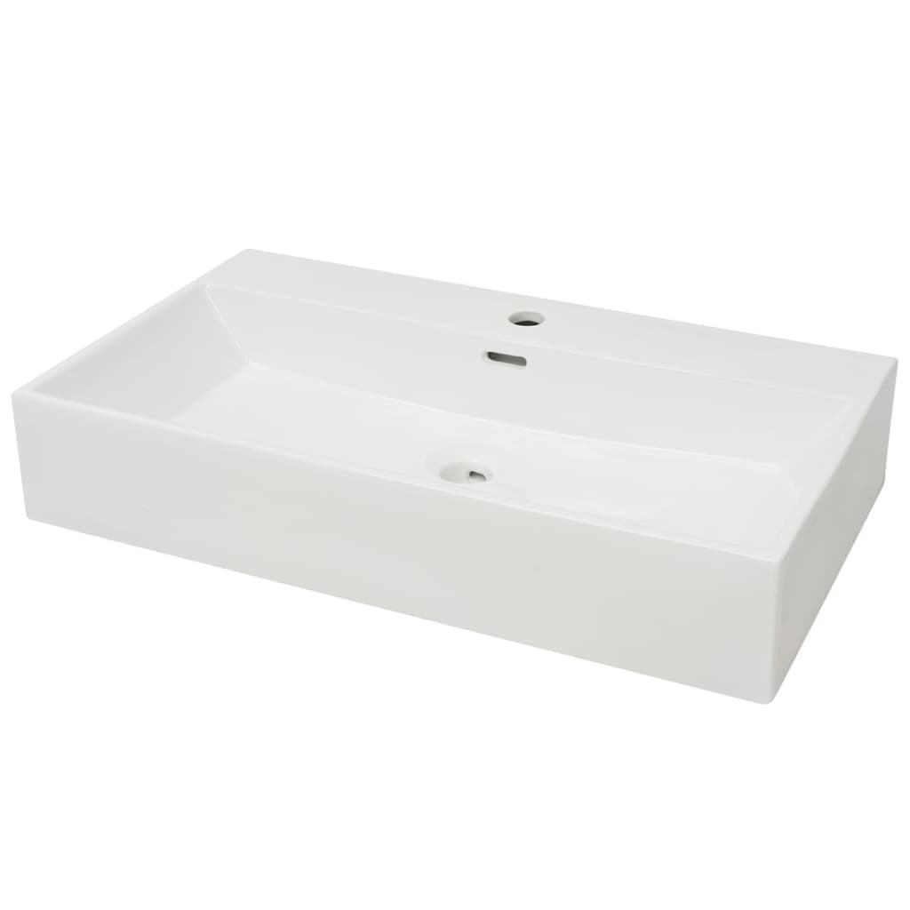 Wastafel met kraangat wit 76x42,5x14,5 cm kermiek is nu te koop bij PeponiXL, paradijselijk wonen!