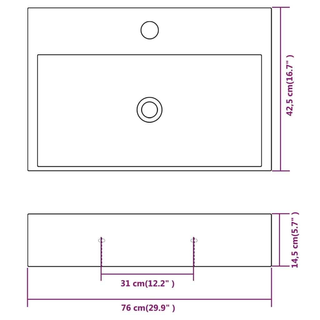 Wastafel met kraangat wit 76x42,5x14,5 cm kermiek is nu te koop bij PeponiXL, paradijselijk wonen!