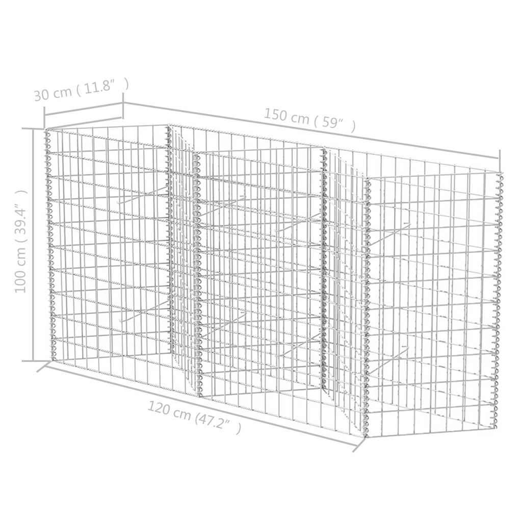 Gabion mand 120x30x100 cm gegalvaniseerd staal is nu te koop bij PeponiXL, paradijselijk wonen!