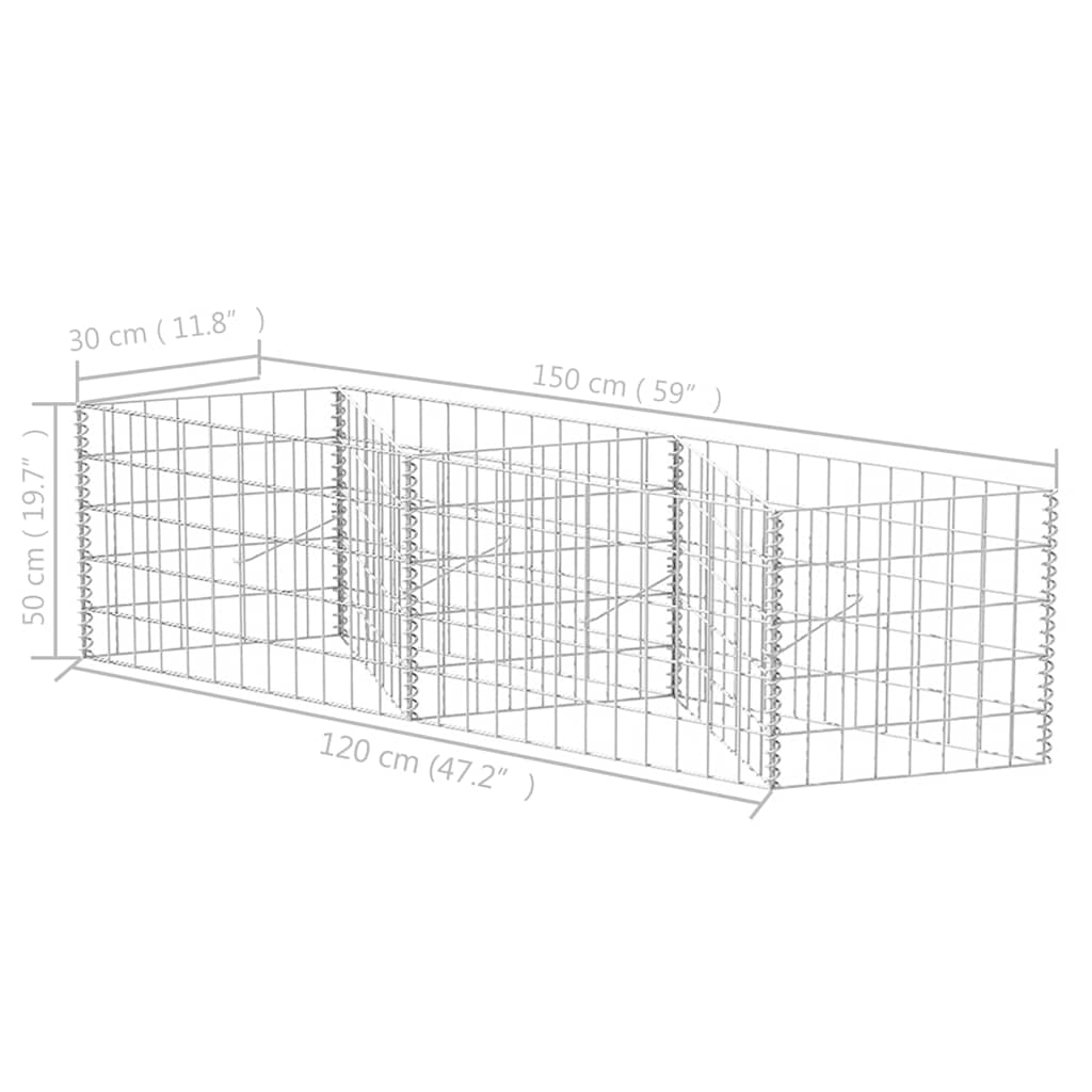 Gabion mand 120x30x50 cm gegalvaniseerd staal is nu te koop bij PeponiXL, paradijselijk wonen!