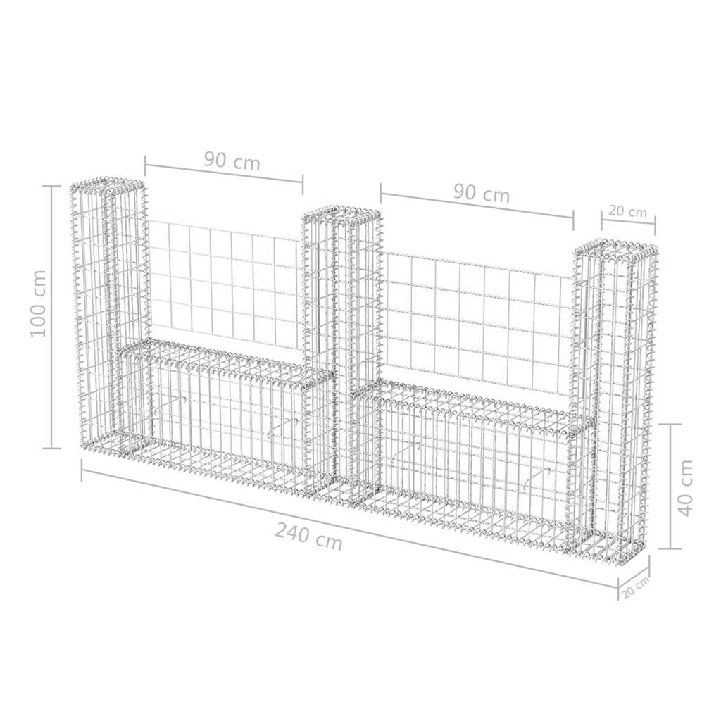 Gabion mand U-vormig 240x20x100 cm staal is nu te koop bij PeponiXL, paradijselijk wonen!