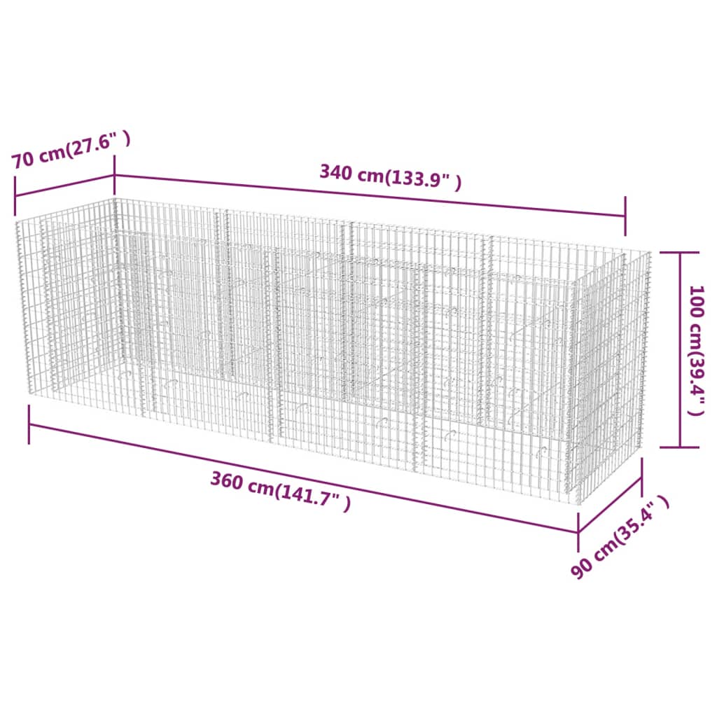 Gabion plantenbak verhoogd 360x90x100 cm staal is nu te koop bij PeponiXL, paradijselijk wonen!
