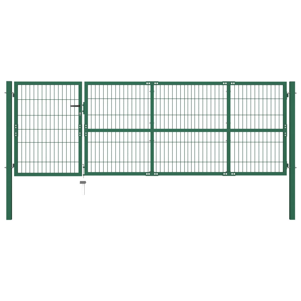 Tuinhekpoort met palen 350x100 cm staal groen is nu te koop bij PeponiXL, paradijselijk wonen!