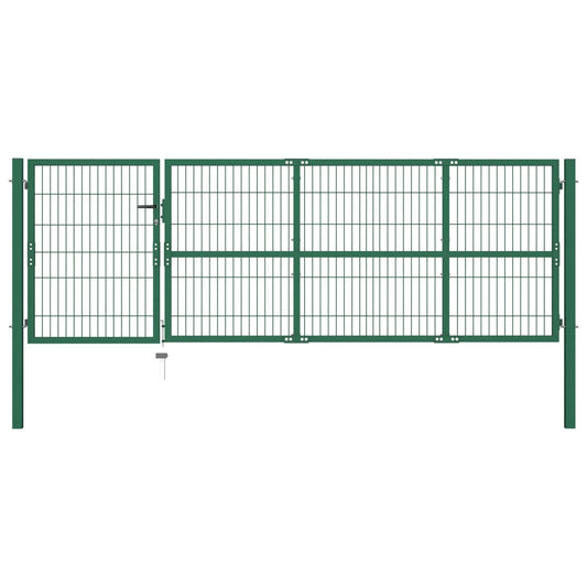 Tuinhekpoort met palen 350x100 cm staal groen is nu te koop bij PeponiXL, paradijselijk wonen!