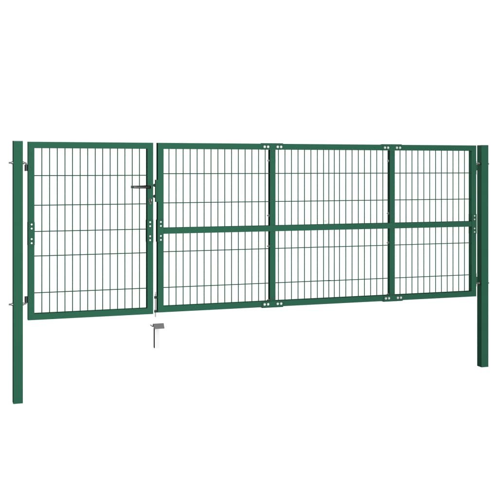 Tuinhekpoort met palen 350x100 cm staal groen is nu te koop bij PeponiXL, paradijselijk wonen!