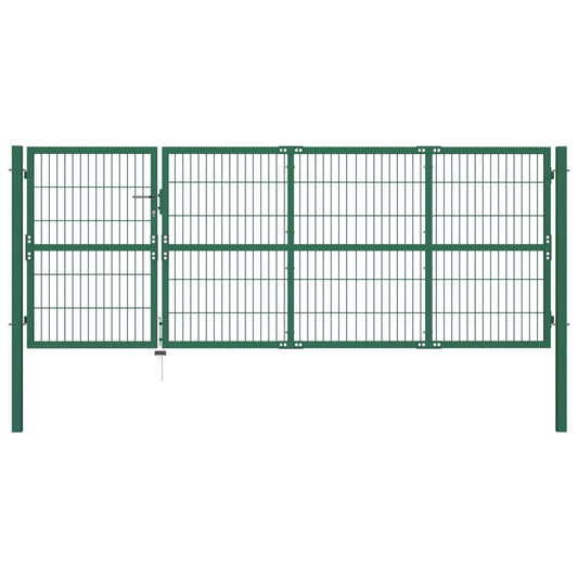 Tuinhek met palen 350x120 cm staal groen is nu te koop bij PeponiXL, paradijselijk wonen!