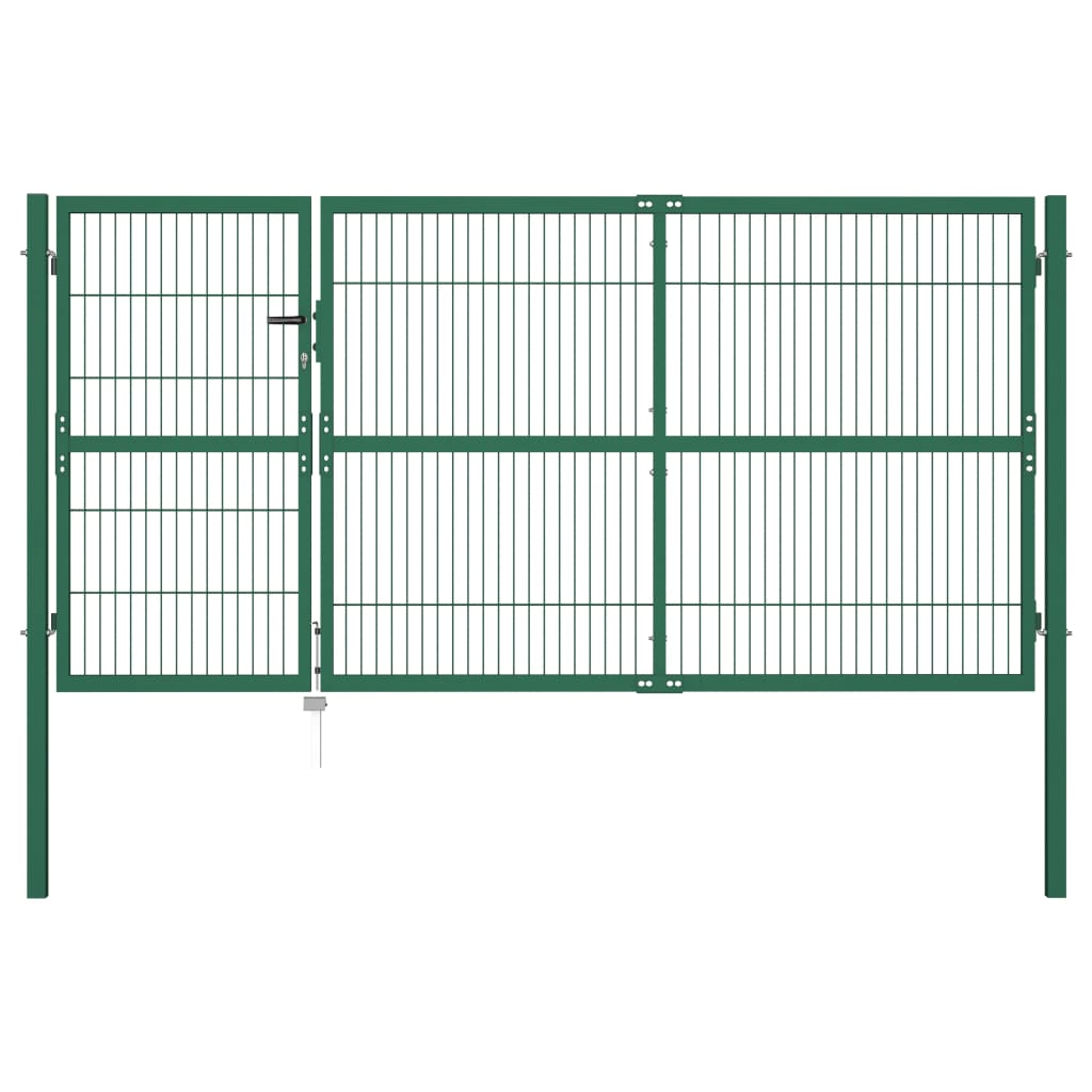Tuinhek met palen 350x140 cm staal groen is nu te koop bij PeponiXL, paradijselijk wonen!