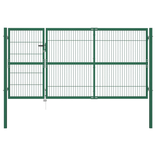 Tuinhek met palen 350x140 cm staal groen is nu te koop bij PeponiXL, paradijselijk wonen!