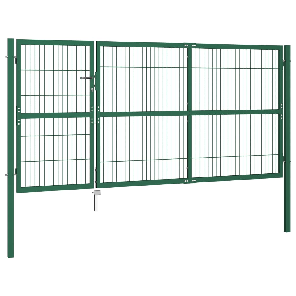 Tuinhek met palen 350x140 cm staal groen is nu te koop bij PeponiXL, paradijselijk wonen!