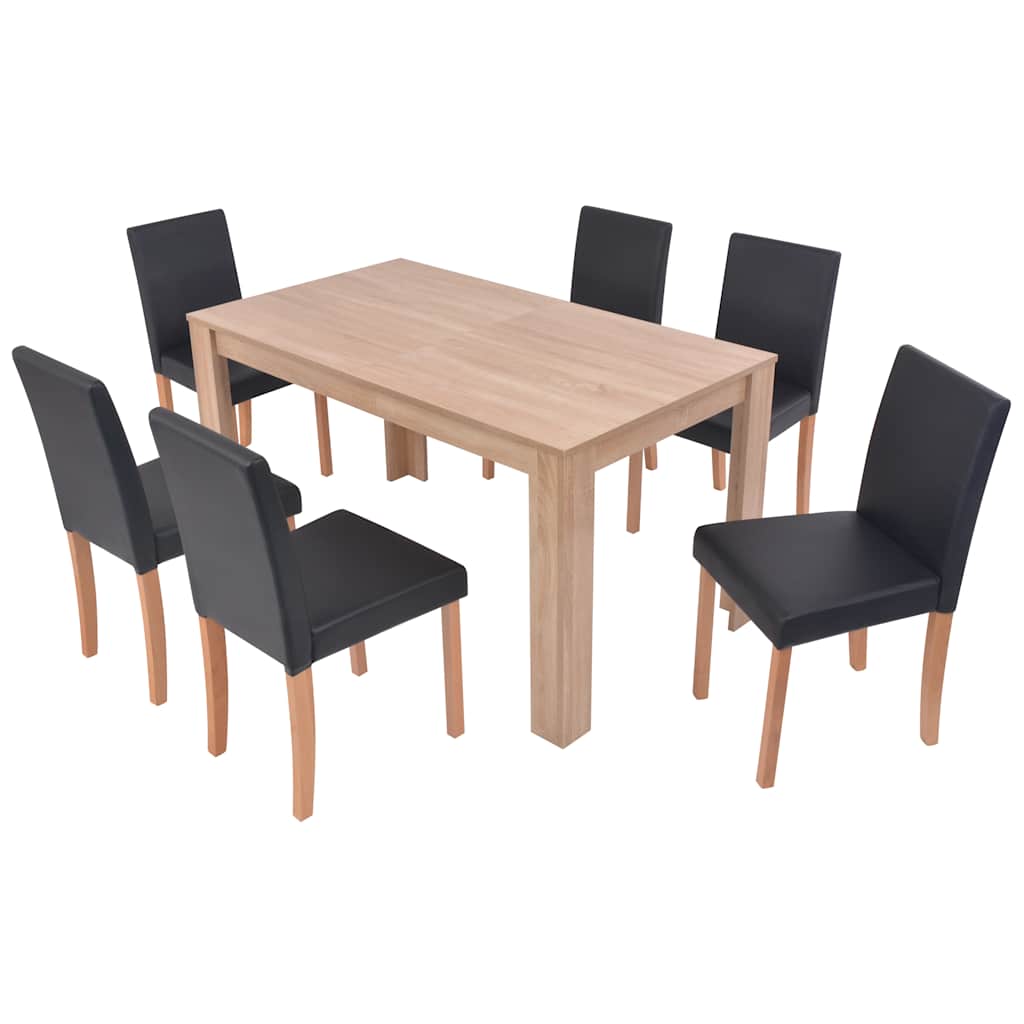 Eettafel met stoelen kunstleer en eikenhout zwart 7 st is nu te koop bij PeponiXL, paradijselijk wonen!