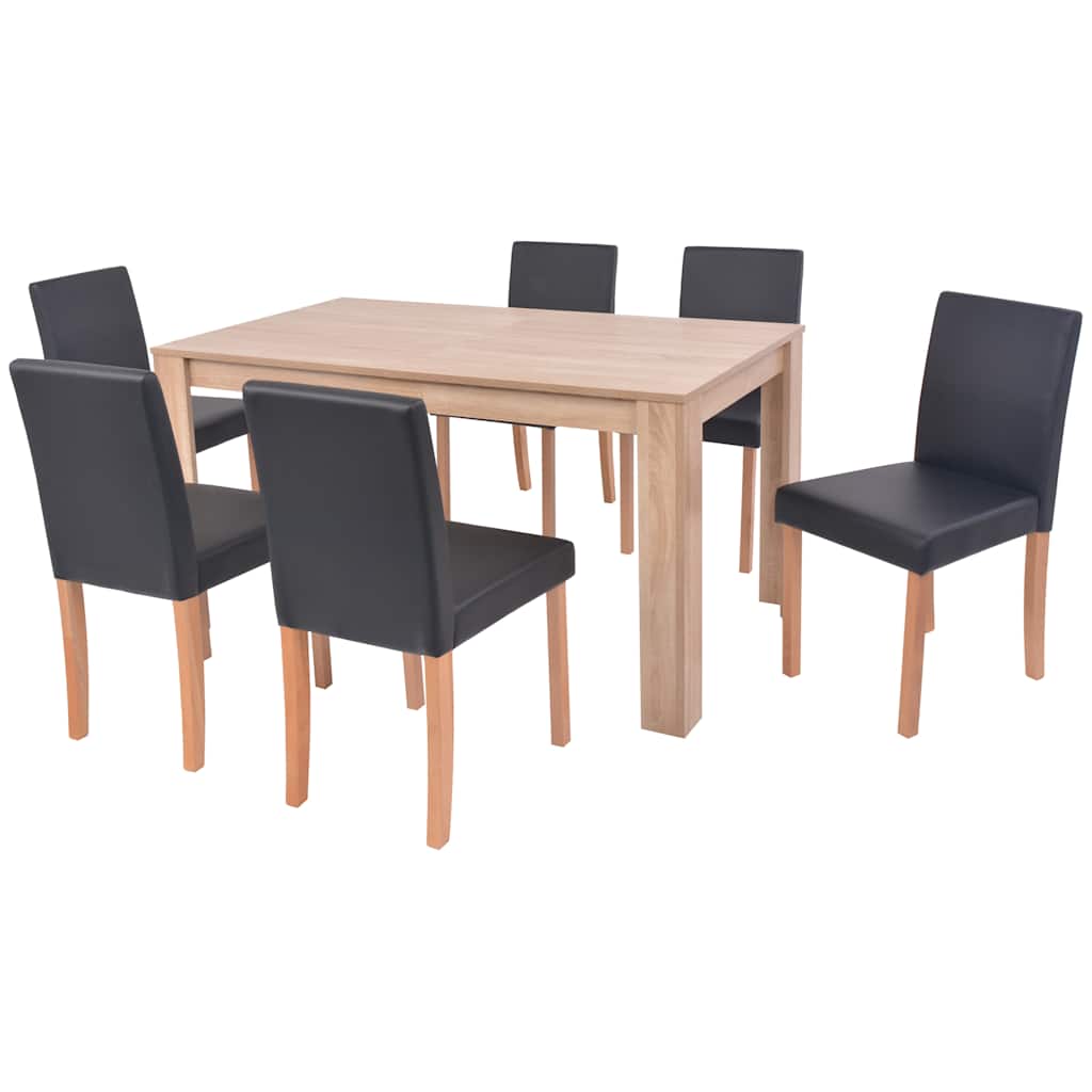 Eettafel met stoelen kunstleer en eikenhout zwart 7 st is nu te koop bij PeponiXL, paradijselijk wonen!