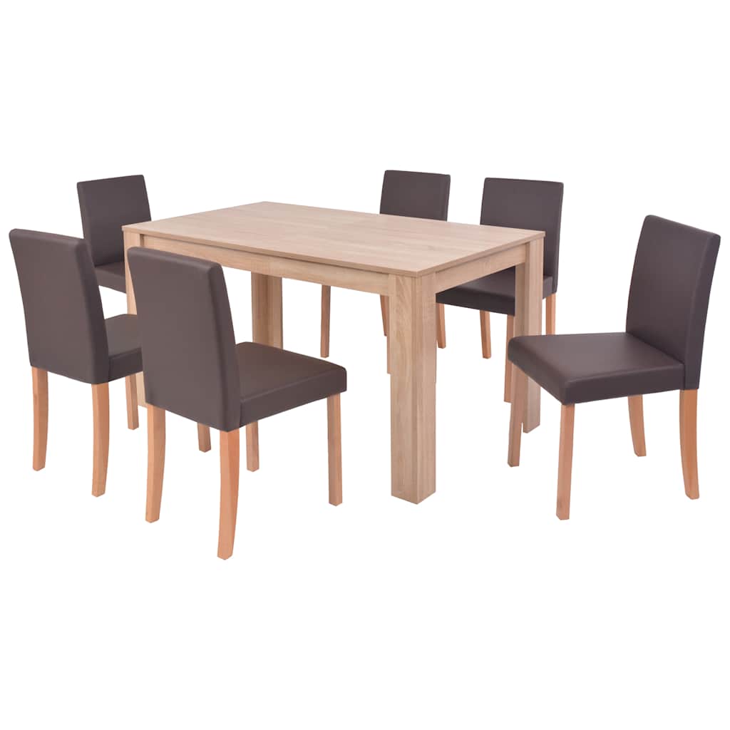 Eettafel met stoelen kunstleer en eikenhout bruin 7 st is nu te koop bij PeponiXL, paradijselijk wonen!