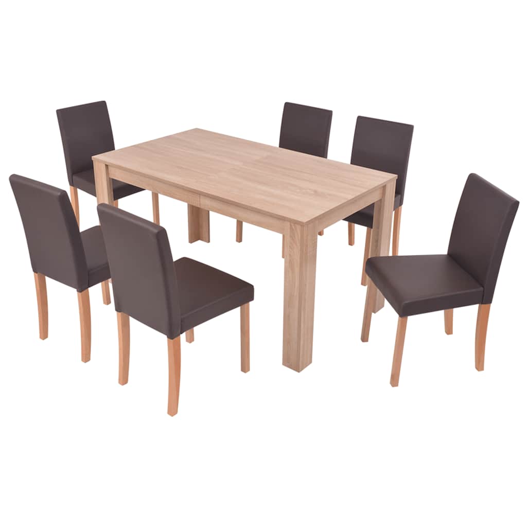 Eettafel met stoelen kunstleer en eikenhout bruin 7 st is nu te koop bij PeponiXL, paradijselijk wonen!