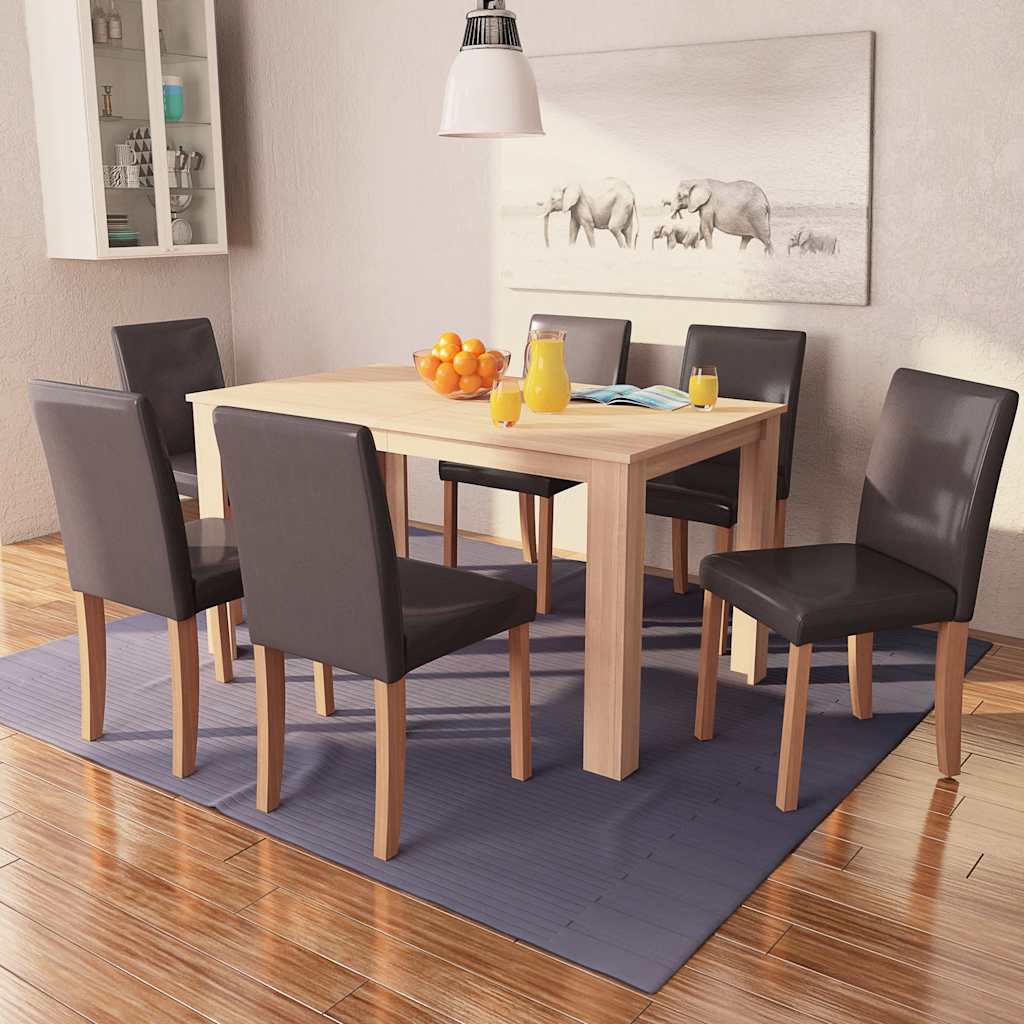 Eettafel met stoelen kunstleer en eikenhout bruin 7 st is nu te koop bij PeponiXL, paradijselijk wonen!
