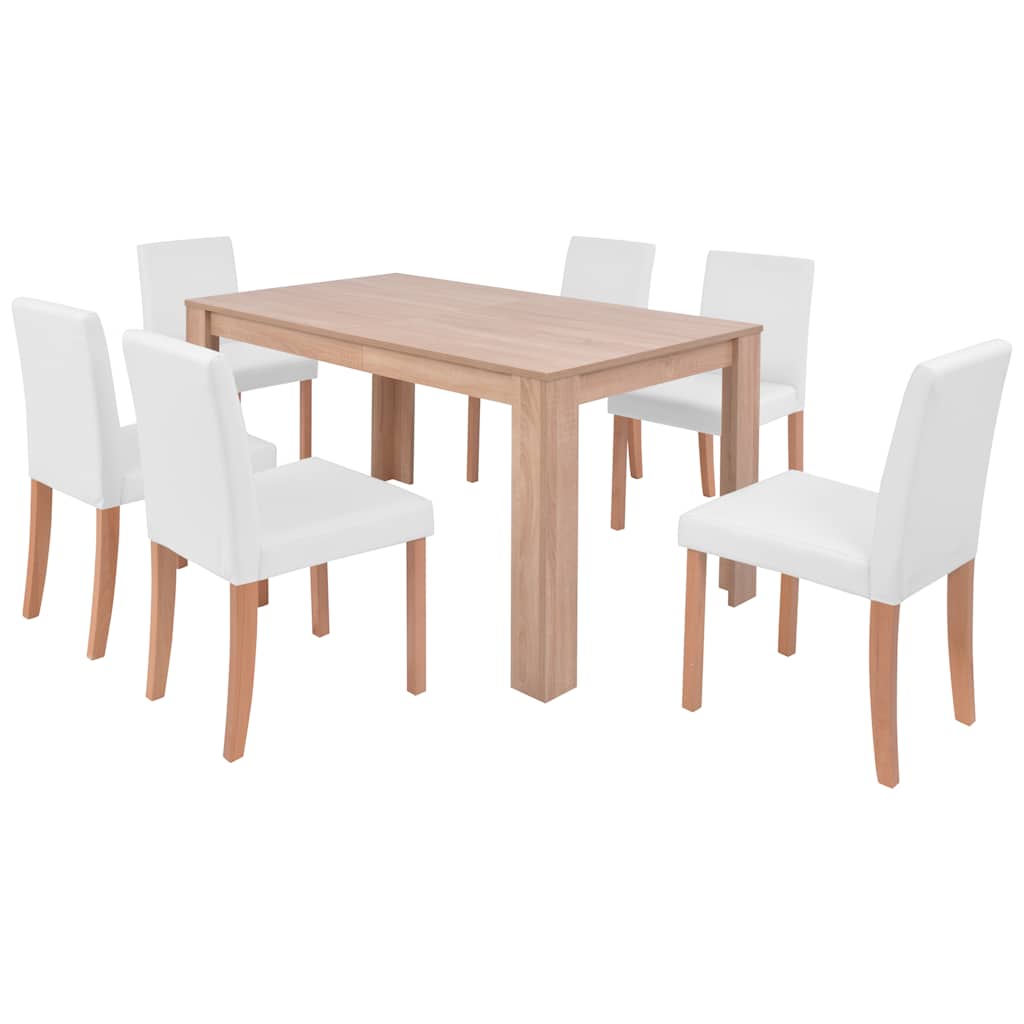 Eettafel met stoelen kunstleer en eikenhout crème 7-delig is nu te koop bij PeponiXL, paradijselijk wonen!