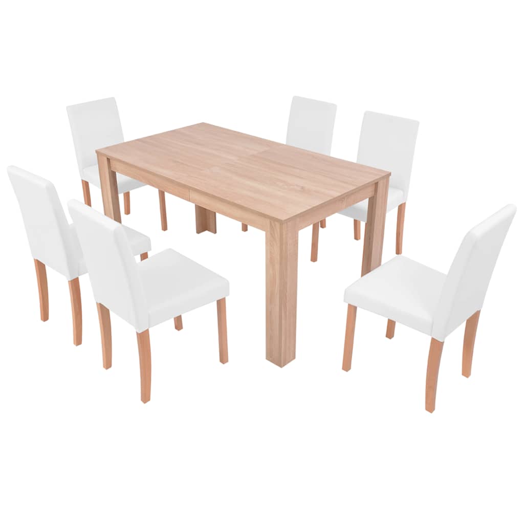 Eettafel met stoelen kunstleer en eikenhout crème 7-delig is nu te koop bij PeponiXL, paradijselijk wonen!