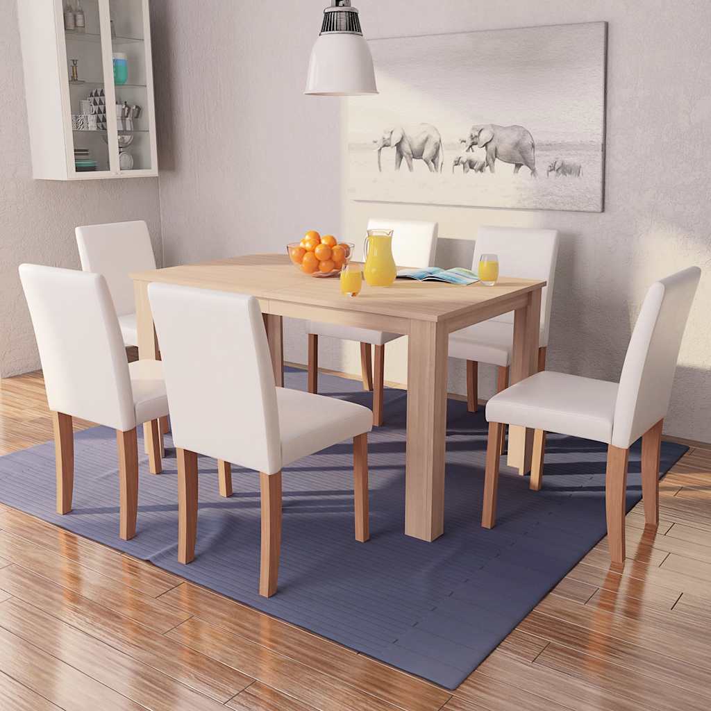 Eettafel met stoelen kunstleer en eikenhout crème 7-delig is nu te koop bij PeponiXL, paradijselijk wonen!