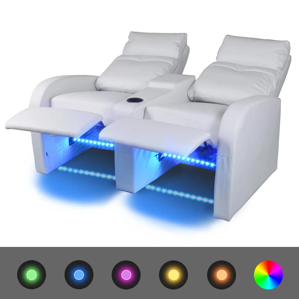 LED Dubbele leunstoel 2-zits kunstleer wit is nu te koop bij PeponiXL, paradijselijk wonen!