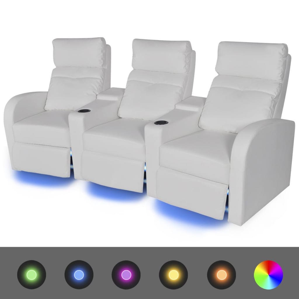LED Driedubbele Leunstoel 3-zits kunstleer wit is nu te koop bij PeponiXL, paradijselijk wonen!